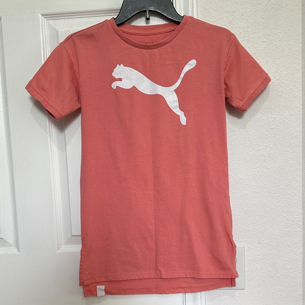Puma Kids' T-Shirt in Coral with White Logo